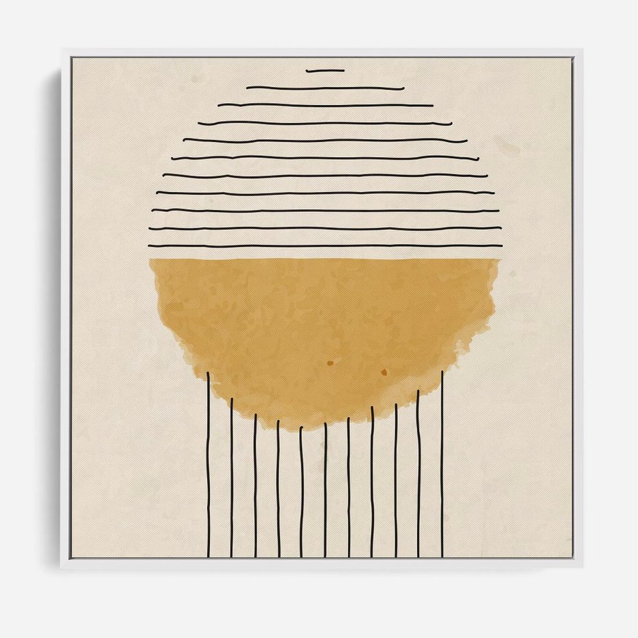 Obraz w ramie 50x50 - Podróżne Kreski - akwarelowa plama, geometryczne szkicowane kształty - rama biała