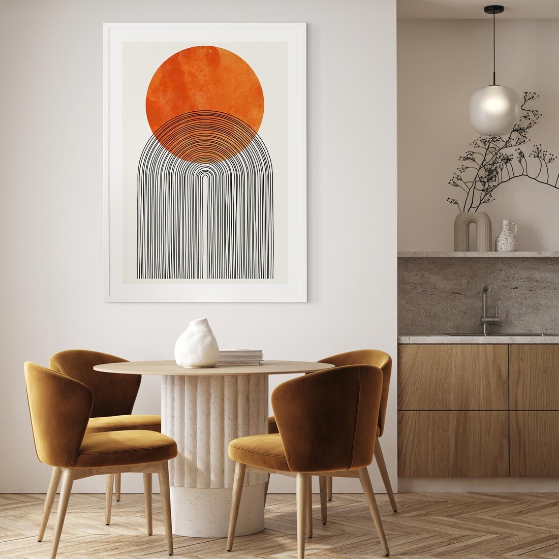 Plakat bez ramy 40x50 - Abstrakcyjne Pulsacje - koło, boho styl