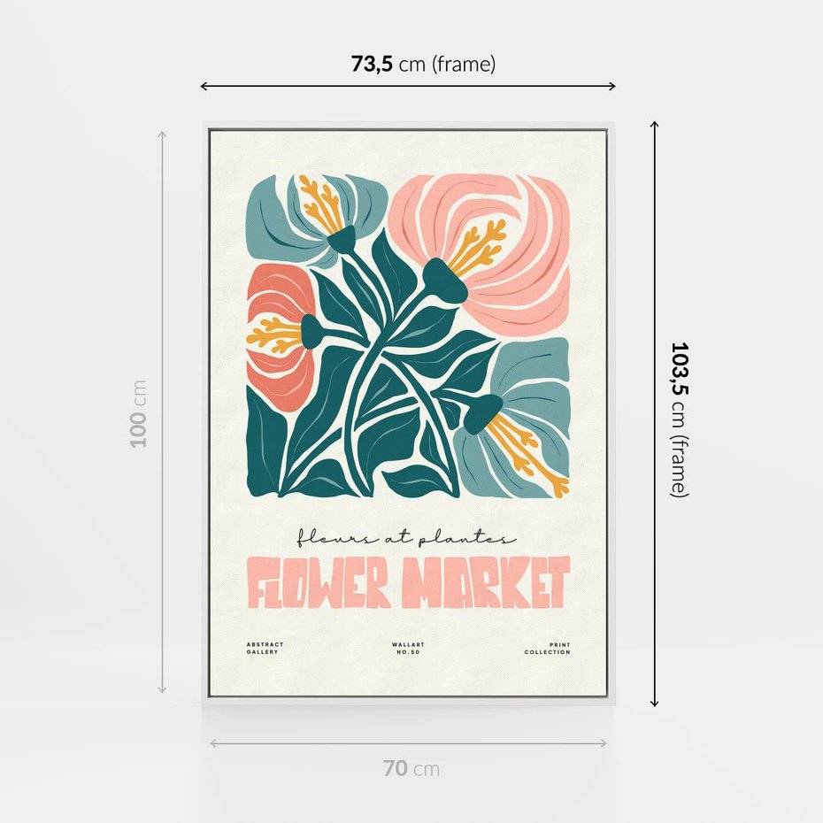 Obraz w ramie 70x100 - Taniec Kształtów - kwiaty, abstrakcyjna kompozycja - rama biała