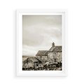 Plakat w ramie 50x70 - Kamienny Dom w Odcieniach Sepii - stary kamienny dom, odcienie sepii - rama biała