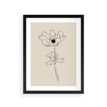 Plakat w ramie 30x40 - Przenikający Dialog - szkic kwiatu, mnimalistyczny szkic - rama czarna