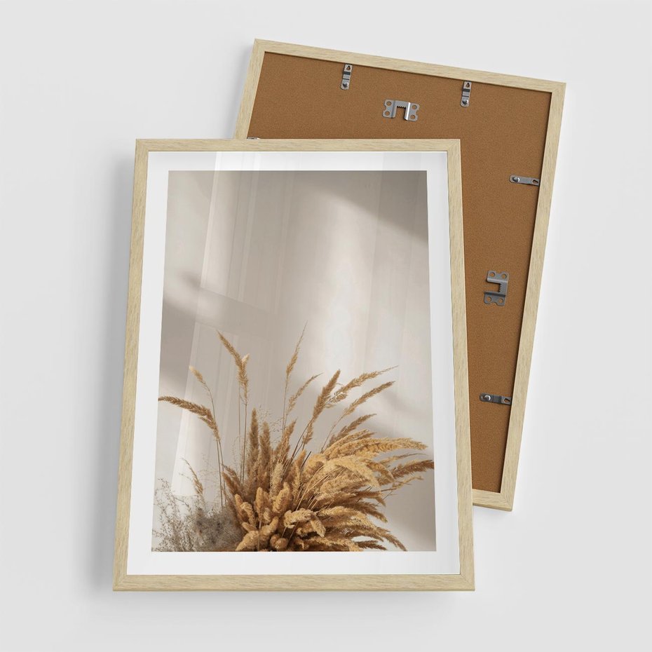 Plakat w ramie 50x70 - Natura i Elegancja: Obraz Boho - trawy, boho - rama drewno