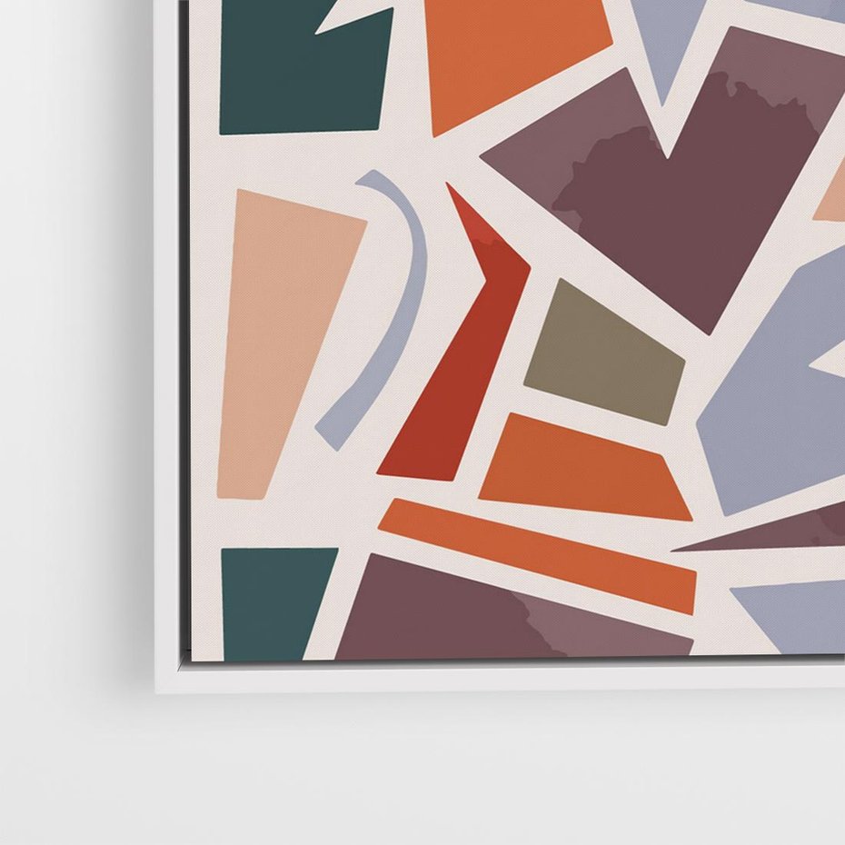 Obraz w ramie 50x50 - Intrygujące Rozbicie - gemoetryczne kształty, mozaika - rama biała