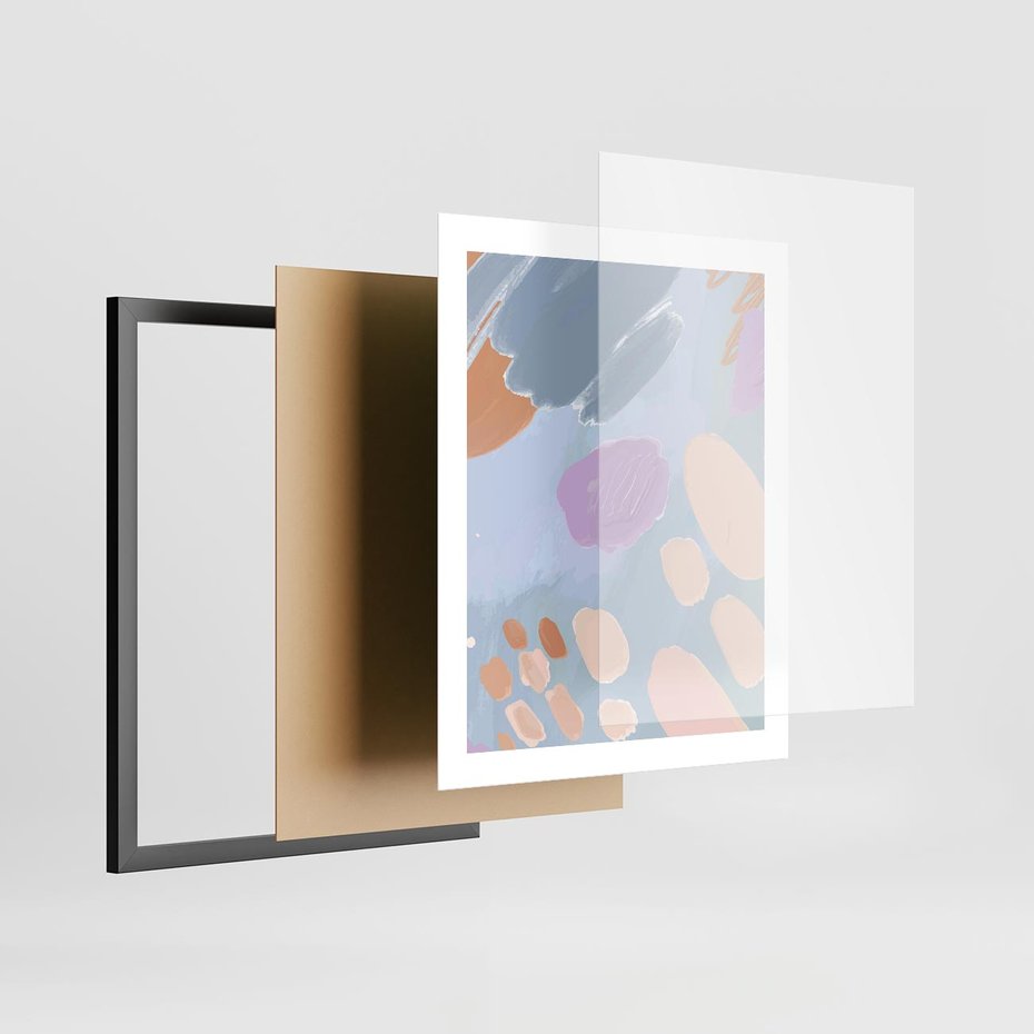 Plakat w ramie 40x50 - Migocące Pastelowe Spektrum - abstrakcyjne akwarelowe plamy, pastele - rama czarna