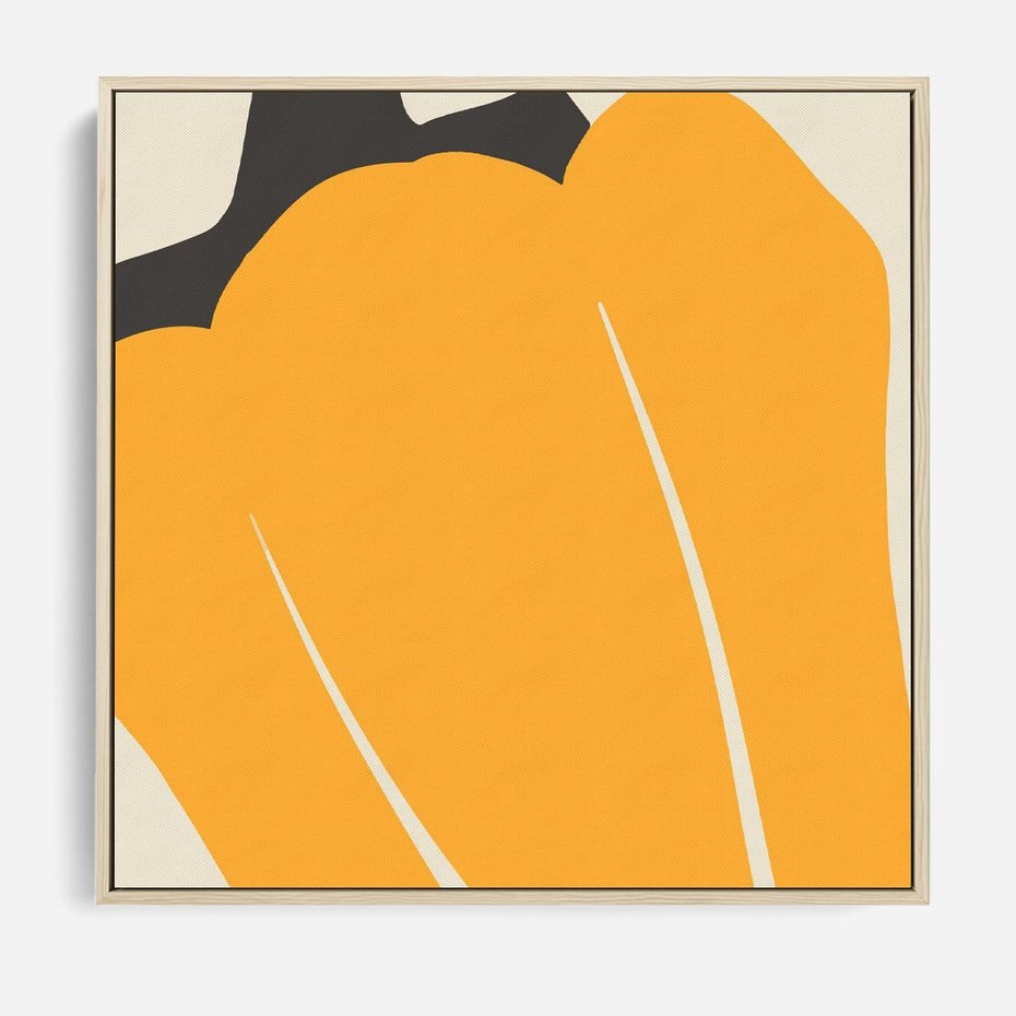 Obraz w ramie 50x50 - Migocące Formy - abstrakcyjny minimalistyczny obraz, żółta papryczka - rama drewno