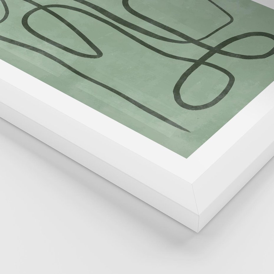 Plakat w ramie 30x40 - Zielone Wariacje w Liniach - abstrakcyjne zielone linie, skandynawski design - rama biała