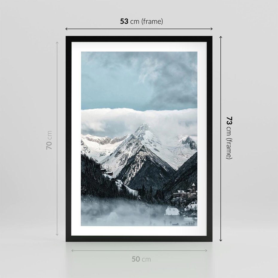 Plakat w ramie 50x70 - Magia Zimy w Górach - góry, śnieg - rama czarna