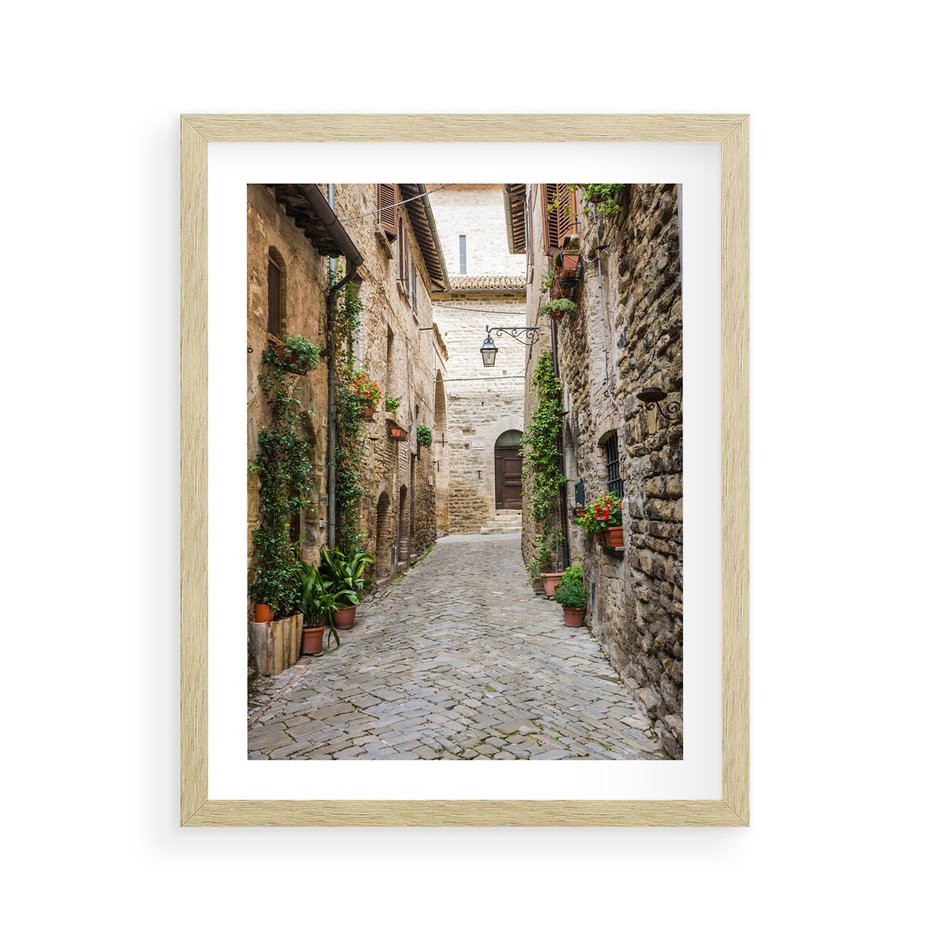 Plakat w ramie 40x50 - Urok Uliczki we Włoszech - uliczka, Włochy - rama drewno