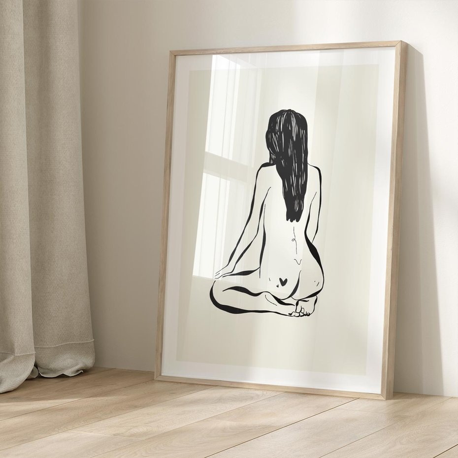 Plakat w ramie 40x50 - Minimalistyczna Piękność: Kobieta w Sztuce - grafika minimalizm, rysunek kobiety - rama drewno