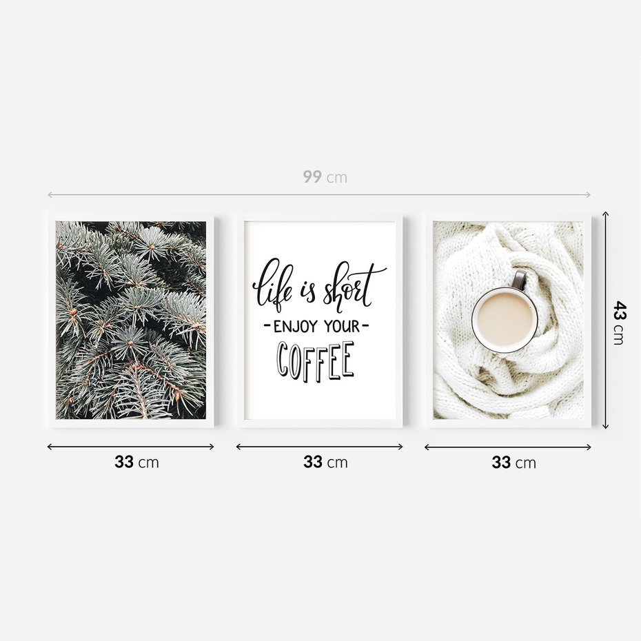 Zestaw obrazy w ramie 30x40 galeria - Kawa, zima, koc - rama biała