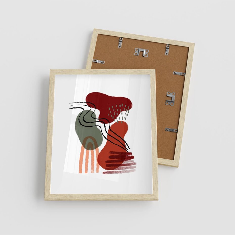 Plakat w ramie 40x50 - Boho Przenikanie - abstrakcyjna sztuka, boho kształty - rama drewno