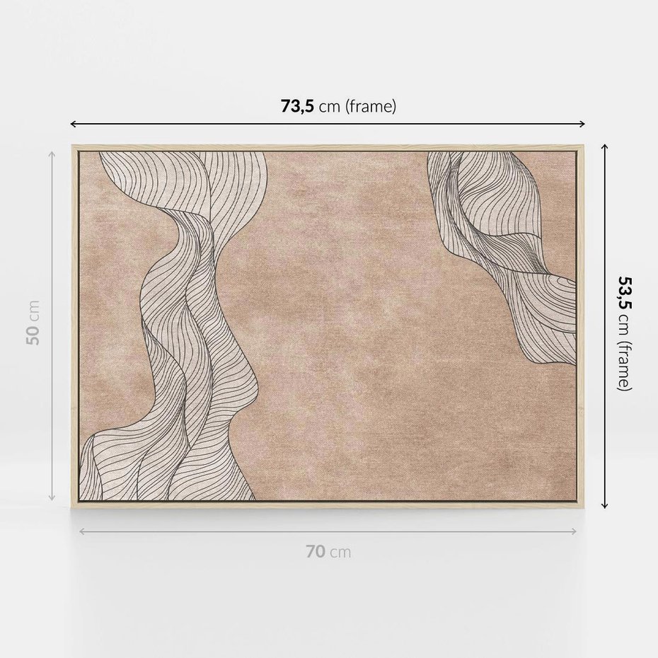 Obraz w ramie 70x50 - Symfonia uczuć i kształtów - delikatna kompozycja, falujące linie - rama drewno