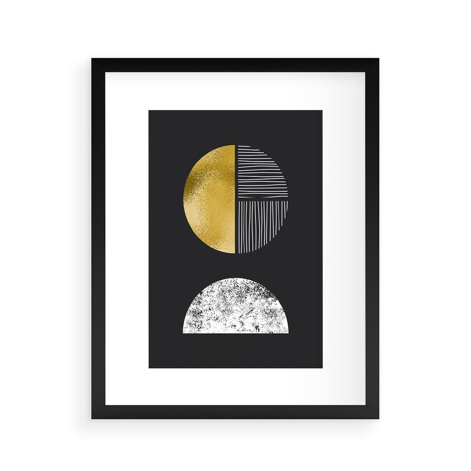 Plakat w ramie 40x50 - Złote Koła i Geometryczne Formy - grafika, modern - rama czarna