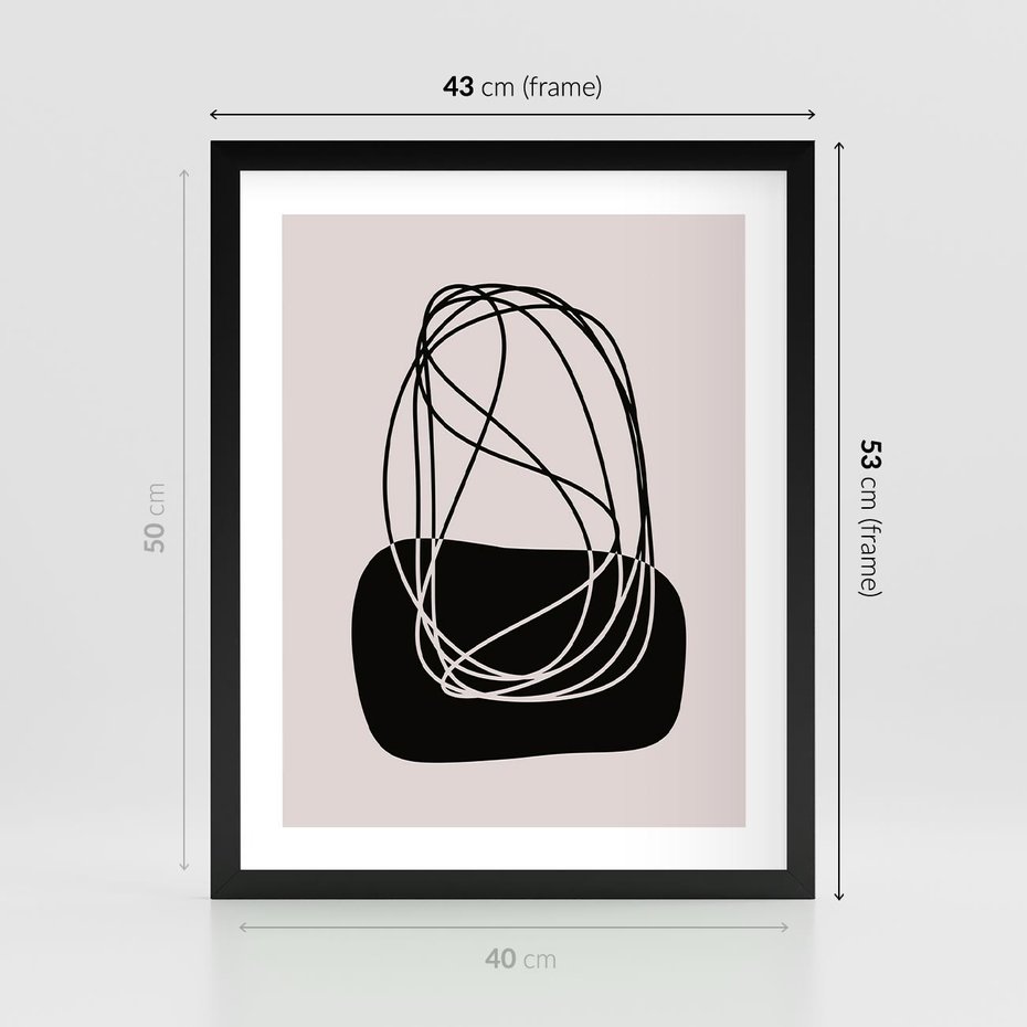 Plakat w ramie 40x50 - Linie Eksploracji - abstrakcyjne szkicowane linie, minimalizm - rama czarna