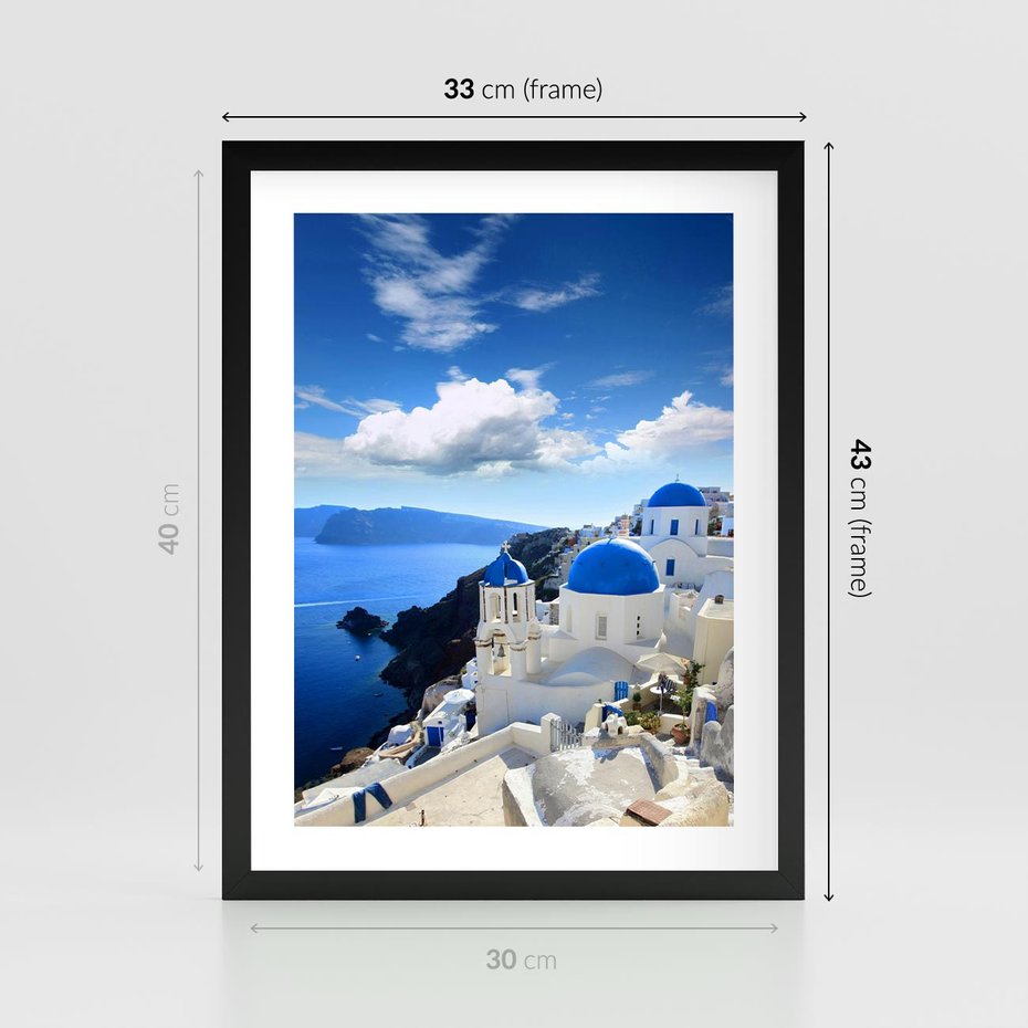 Plakat w ramie 30x40 - Magiczne Widoki - Santorini, perspektywa - rama czarna