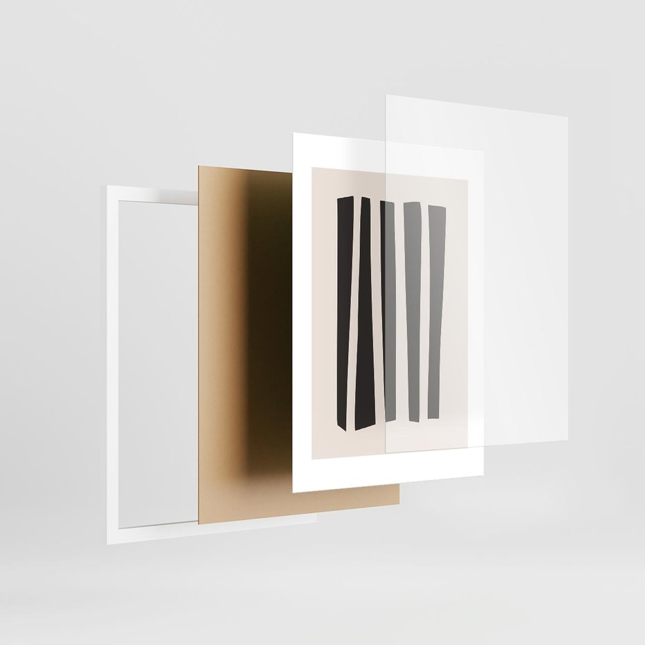 Plakat w ramie 50x70 - Migotliwa Transformacja Form - minimalizm, czarne pasy - rama biała