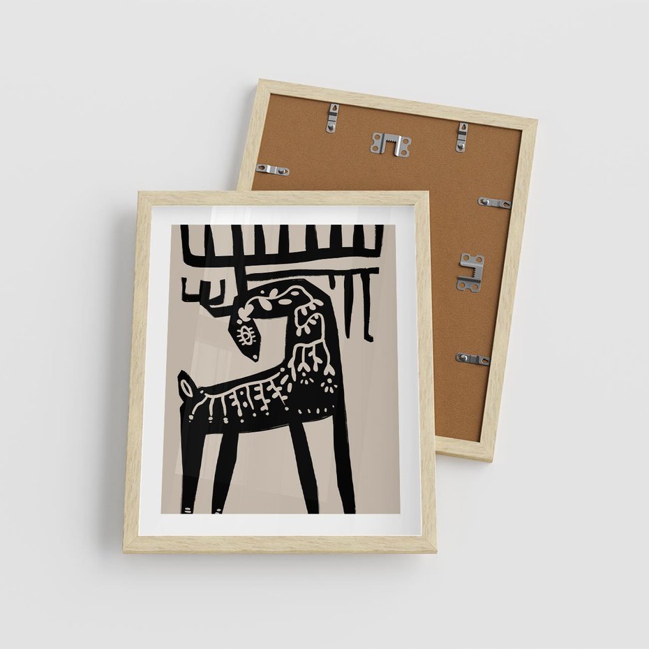 Plakat w ramie 40x50 - Konturem Zdefiniowany - skandynawska sztuka, jeleń - rama drewno