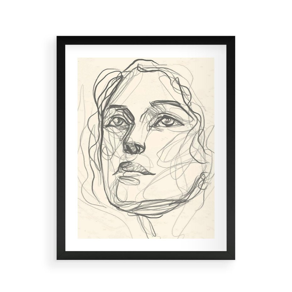 Plakat w ramie 40x50 - Konturem Uchwycone - plakat, minimalistyczny szkic - rama czarna