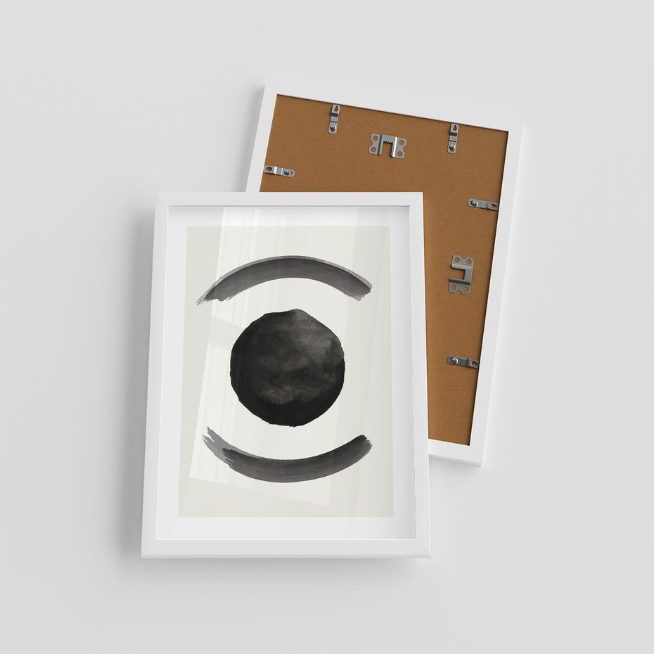 Plakat w ramie 30x40 - Bezczasowe Echo - abstrakcyjne plamy okręgi, akwarelowe - rama biała