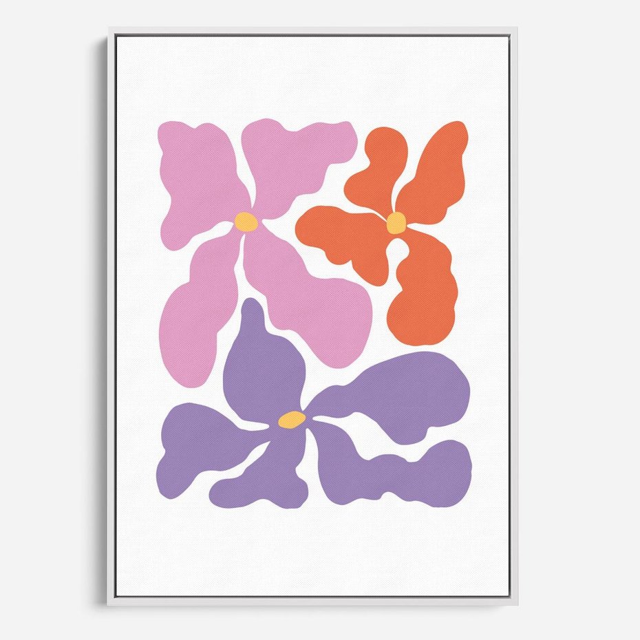 Obraz w ramie 70x100 - Bezgraniczne Wibracje - abstrakcyjne kolorowe kwiaty, minimlizm - rama biała
