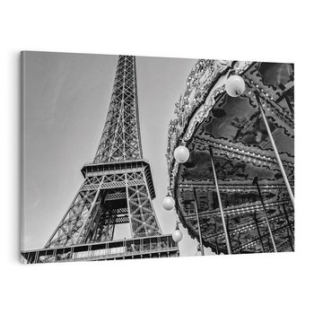 Obraz na płótnie 120x80 - Zabawa w Paryżu - czarno białe zdjecie, wieża eiffla
