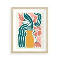 Plakat w ramie 40x50 - Kolorowe Pasmo - abstrakcyjne kwiaty w wazonie, pdastelowe kolory - rama drewno