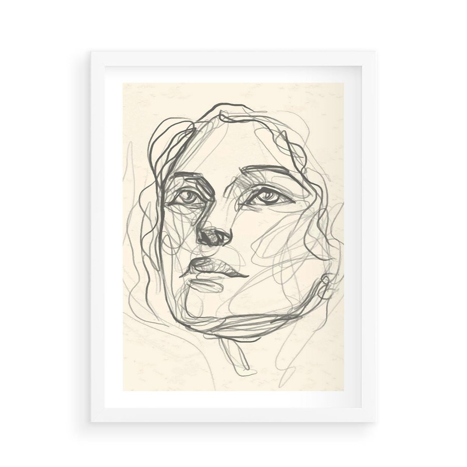 Plakat w ramie 50x70 - Konturem Uchwycone - plakat, minimalistyczny szkic - rama biała