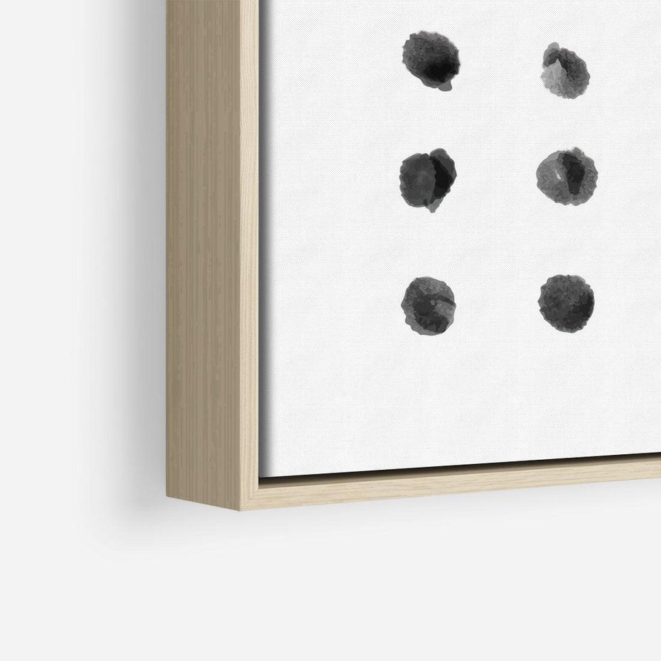 Obraz w ramie 50x50 - Boho Sztuka Wolości - minimalistyczny plakat, czarne kropki na białymtle - rama drewno