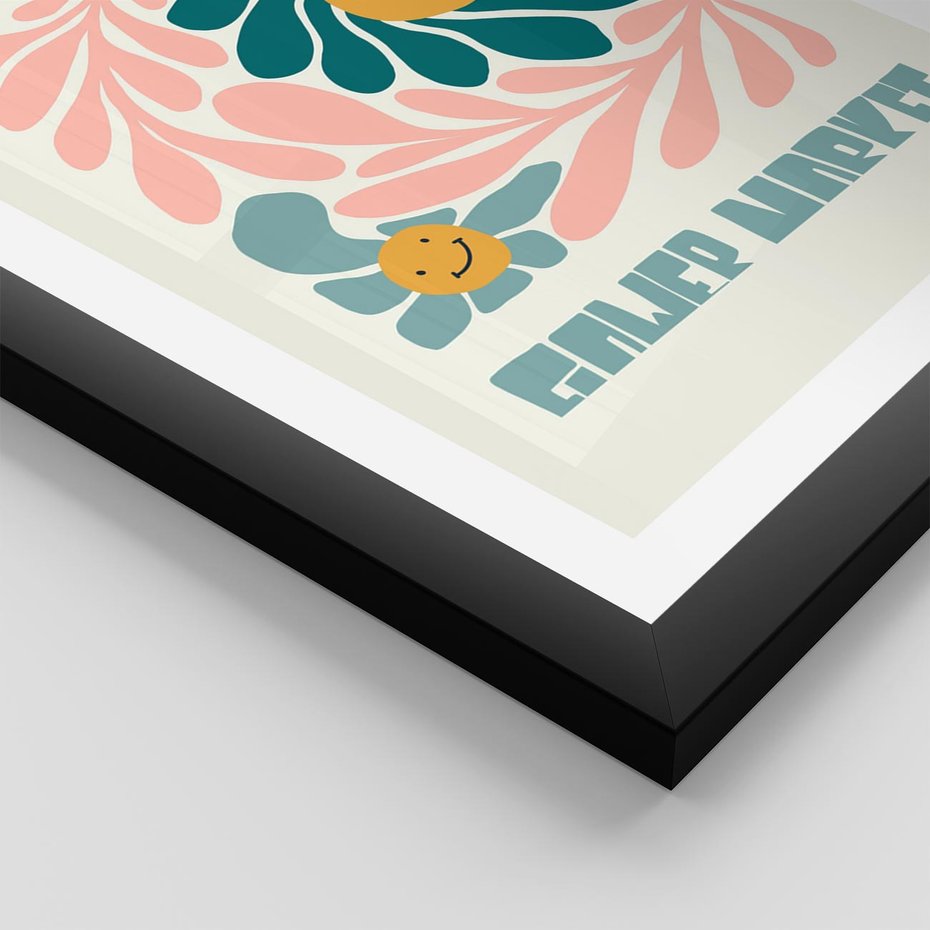 Plakat w ramie 40x50 - Harmonia płatków kwiatów - kwiatowa retro kompozycja, pastelowe kolory - rama czarna