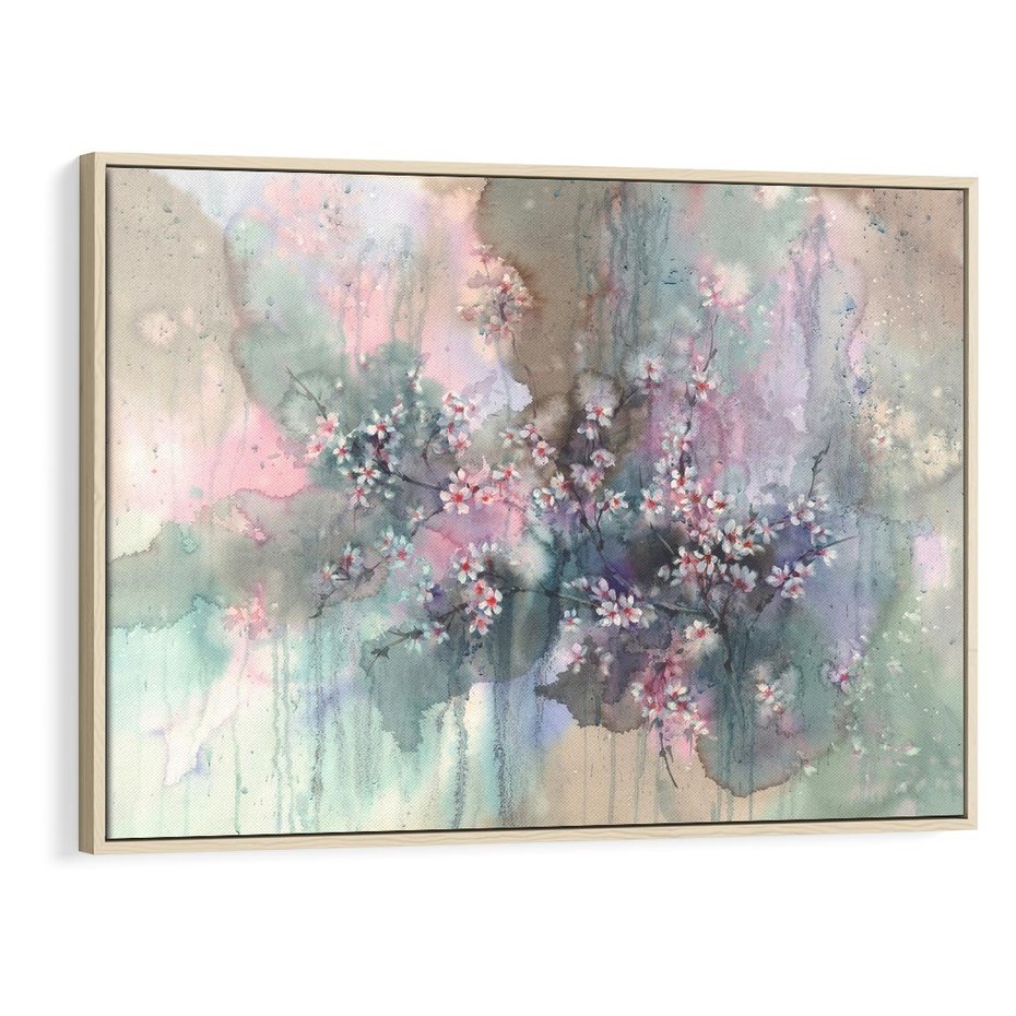 Obraz w ramie 100x70 - Efemeryczne Kwitnienie Drzew - akwarela, rozmyte pastelowe tłó - rama drewno