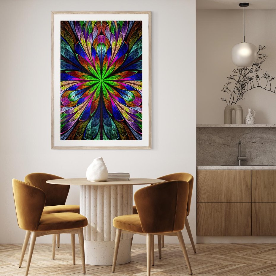 Plakat w ramie 40x50 - Witrażowa magia na płótnie - witraż, sztuka - rama drewno