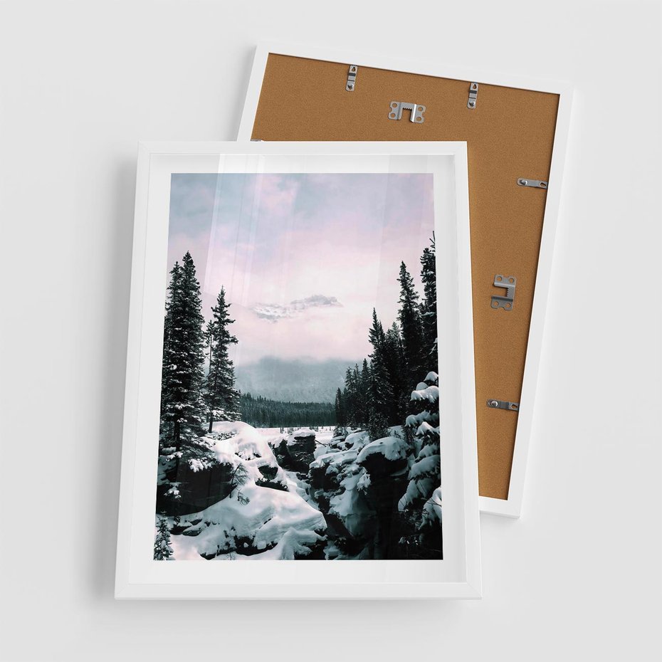 Plakat w ramie 50x70 - Zimowe Góry - zimowy krajobraz, góry - rama biała