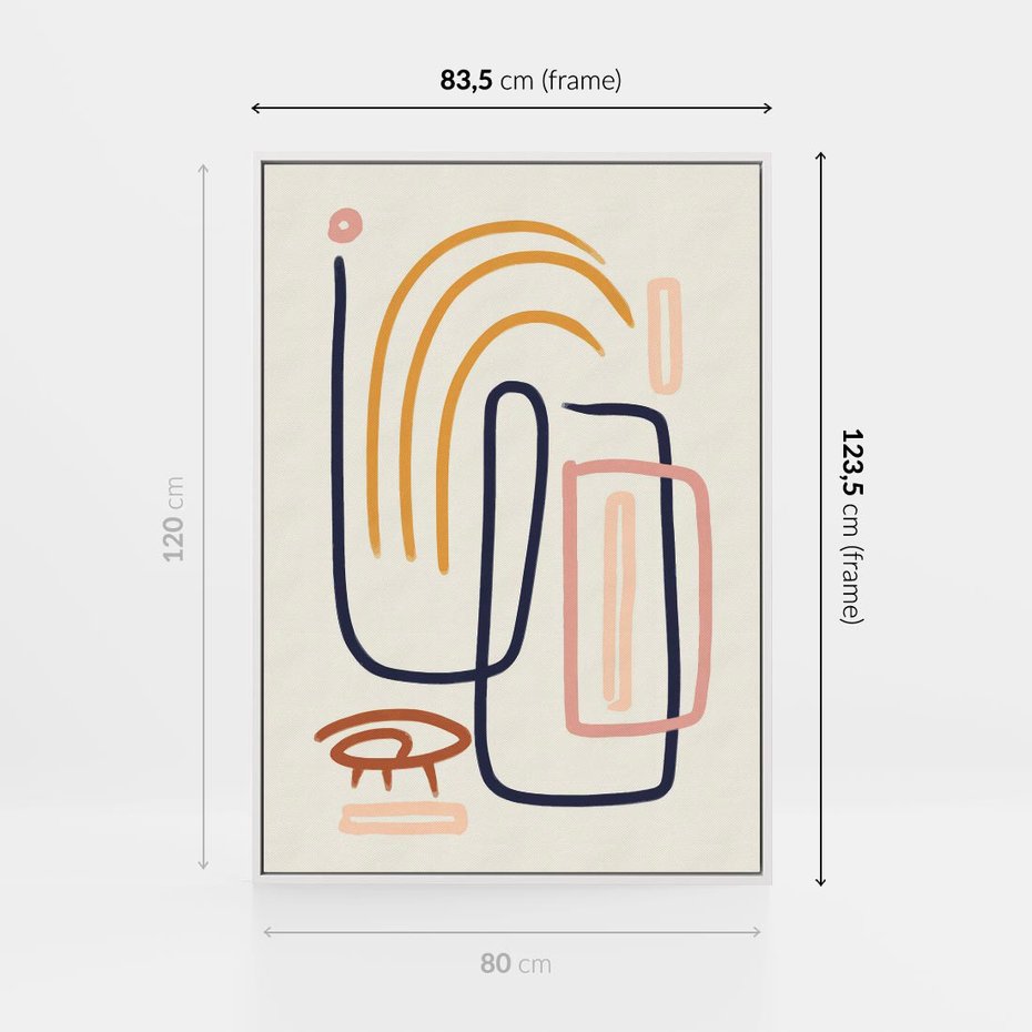 Obraz w ramie 80x120 - Abstrakcyjne Mrugnięcie - abstrakcja w stylu picasso, beżowe tło - rama biała