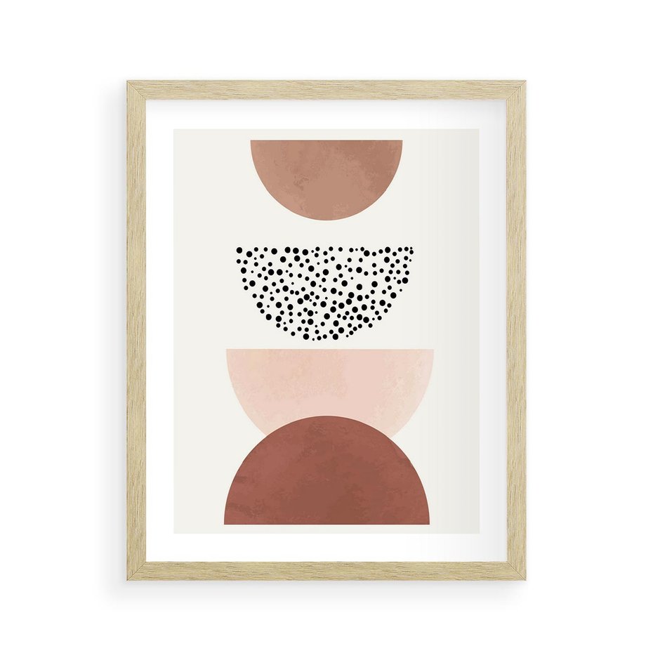 Plakat w ramie 40x50 - Geometryczna Harmonia w Brązach i Beżach - geometryczne kształty, brązy i beże - rama drewno