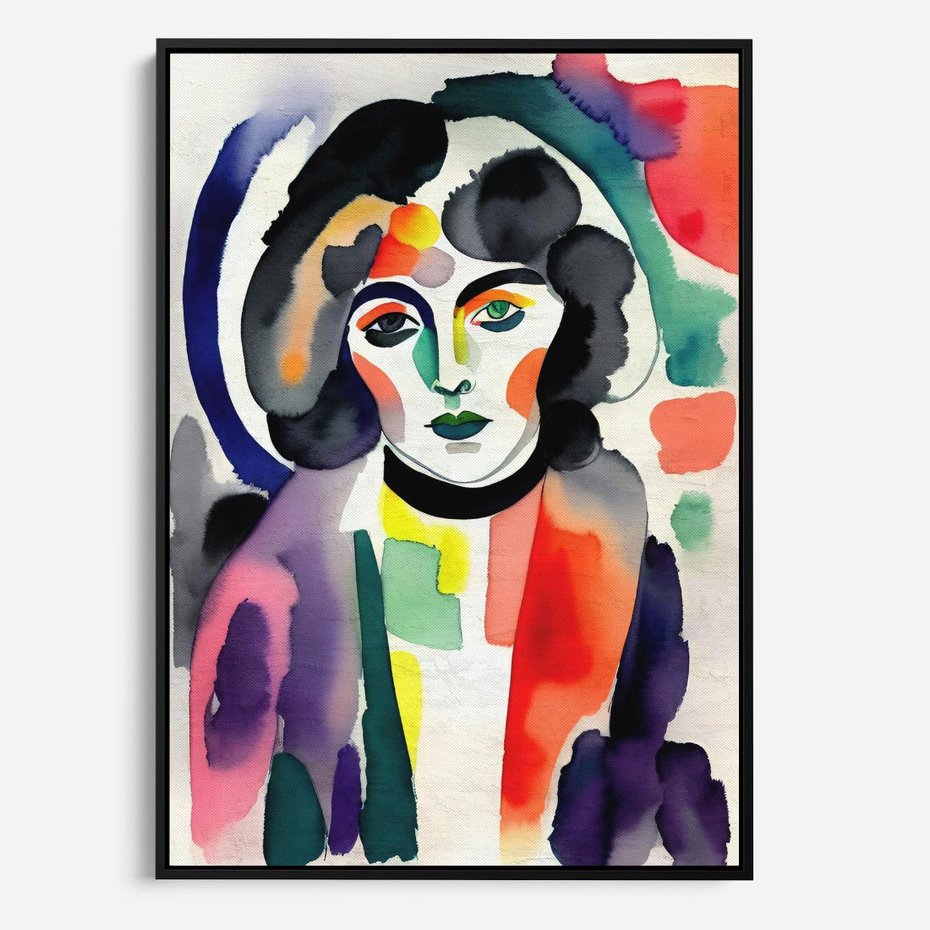 Obraz w ramie 70x100 - Subtelne Akwarelowe Ulotności - abstrakcyjny akwarelowy portret kobiety, rozmyte farby - rama czarna
