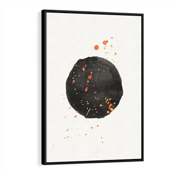 Obraz w ramie 50x70 - Wibracje Kolorów - abstrakcyjna czarna plama, rozsiane pomarańczowe kropki - rama czarna
