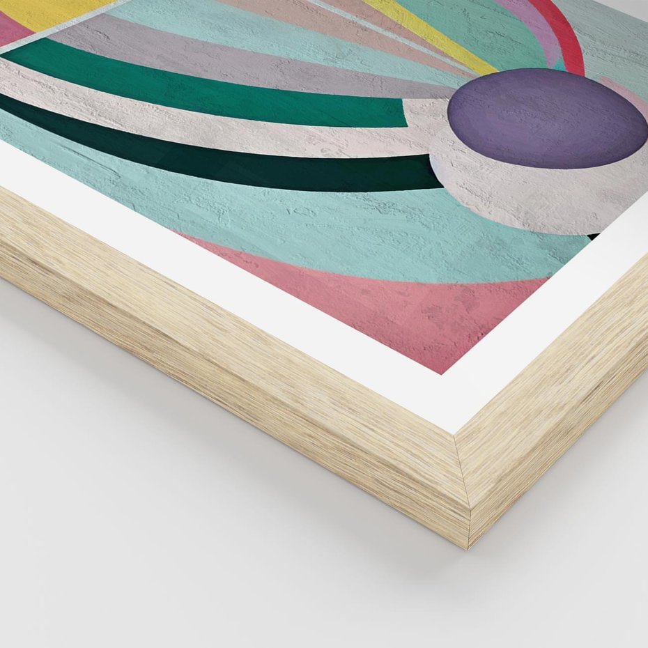 Plakat w ramie 50x70 - Podróżne Echa Przestrzeni - abstrakcyjne dziwne kształty, olejny obraz - rama drewno