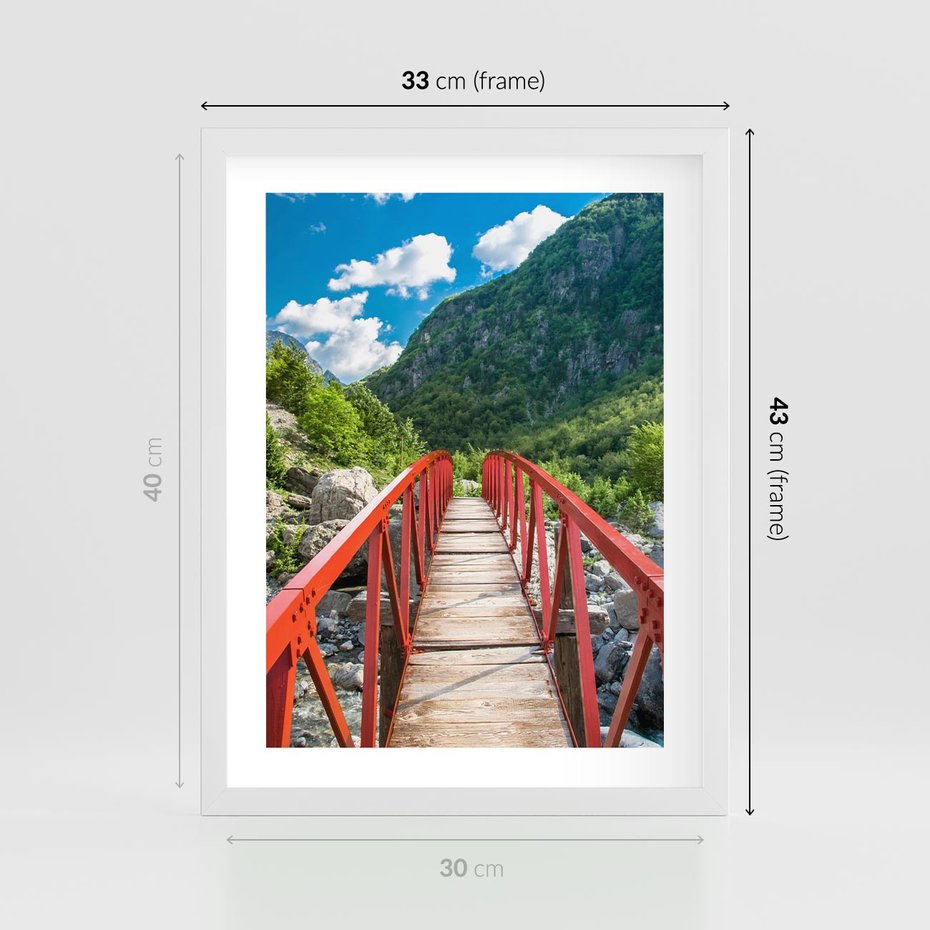 Plakat w ramie 30x40 - Most do przygody - góry, most - rama biała
