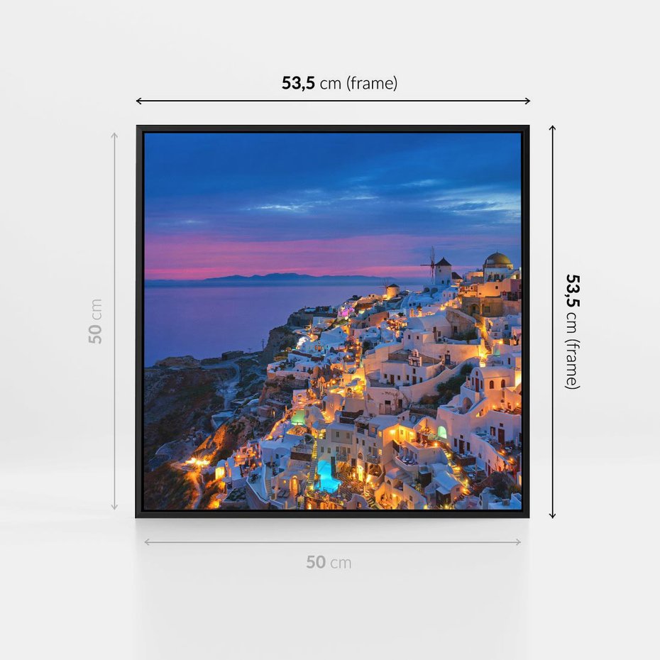 Obraz w ramie 50x50 - Wyblakłe wspomnienia gwiazd - Santorini, wieczór - rama czarna