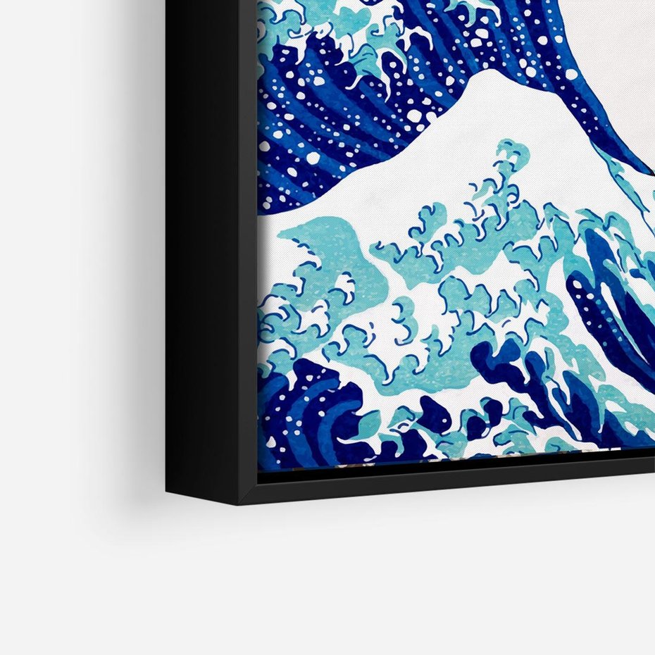 Obraz w ramie 50x50 - Fala Japandi - wielka fala w Kaganawie, obraz Hokusai - rama czarna