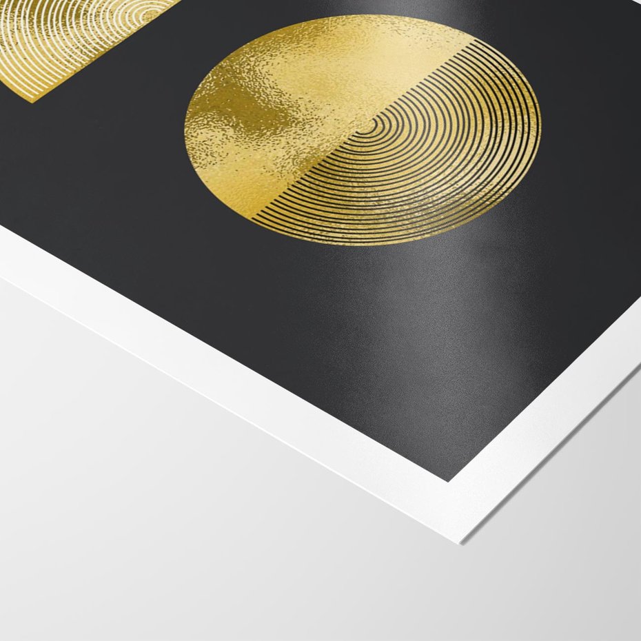 Plakat bez ramy 21x30 - Migotliwe Przeniknięcia - złote koła, czarne tło