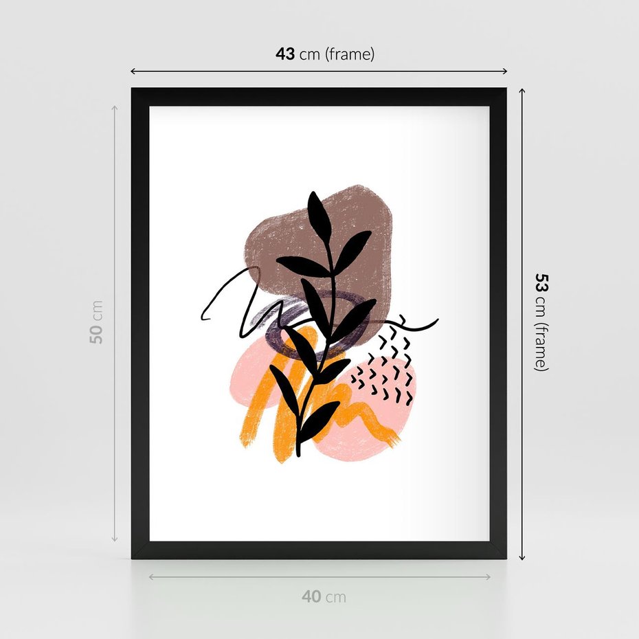 Plakat w ramie 40x50 - Echa Kształtującej się Wyobraźni - abstrakcyjna sztuka, liść gałązka - rama czarna