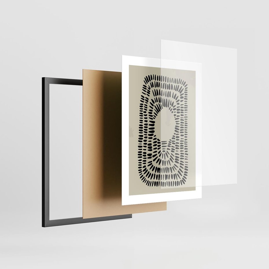Plakat w ramie 30x40 - Zaklęte Wnętrza - boho plakat, czarne kropki kreski - rama czarna