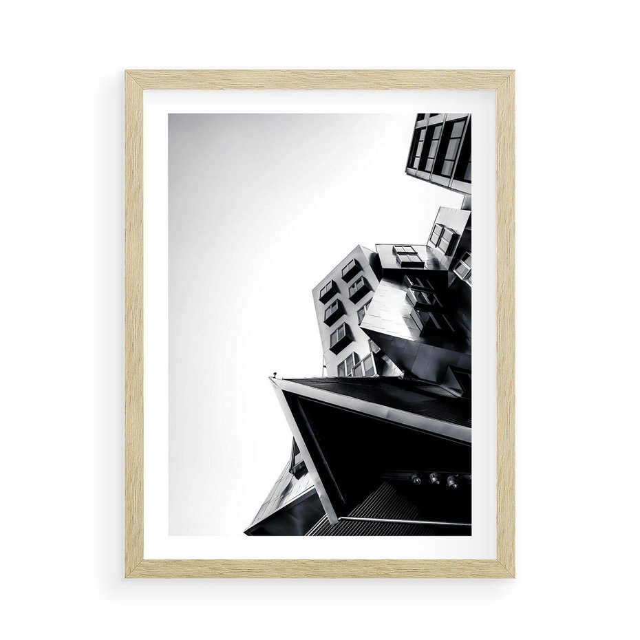 Plakat w ramie 50x70 - Czarno-Biały Świat - architeltura, surowość - rama drewno