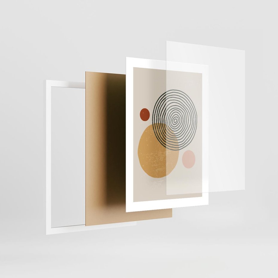 Plakat w ramie 30x40 - Boho Światło - abstrakcyjna sztuka, boho kształty - rama biała