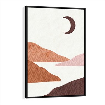 Obraz w ramie 50x70 - Księżycowa Refleksja - nowoczesna sztuka, góry - rama czarna