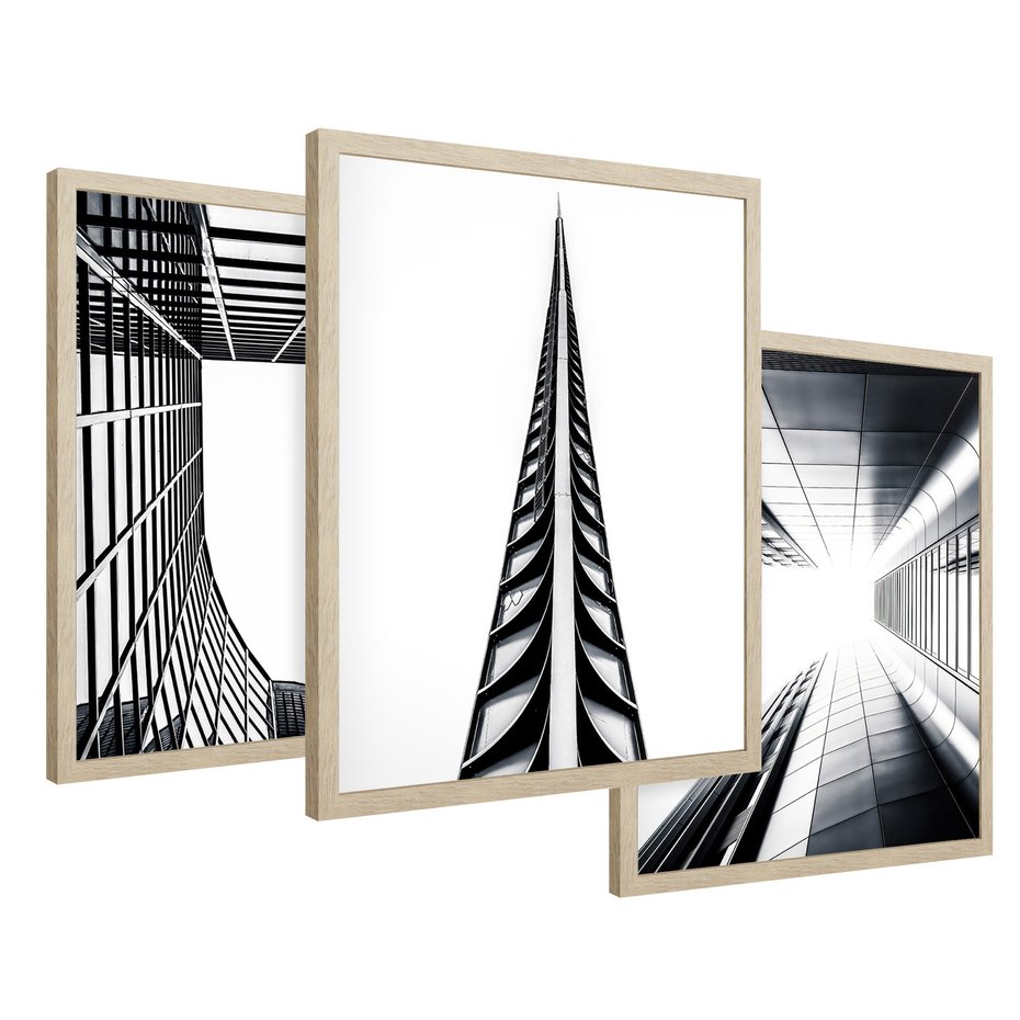 Zestaw obrazy w ramie 50x70 galeria - Architektura, perspektywa, wieżowce - rama drewno