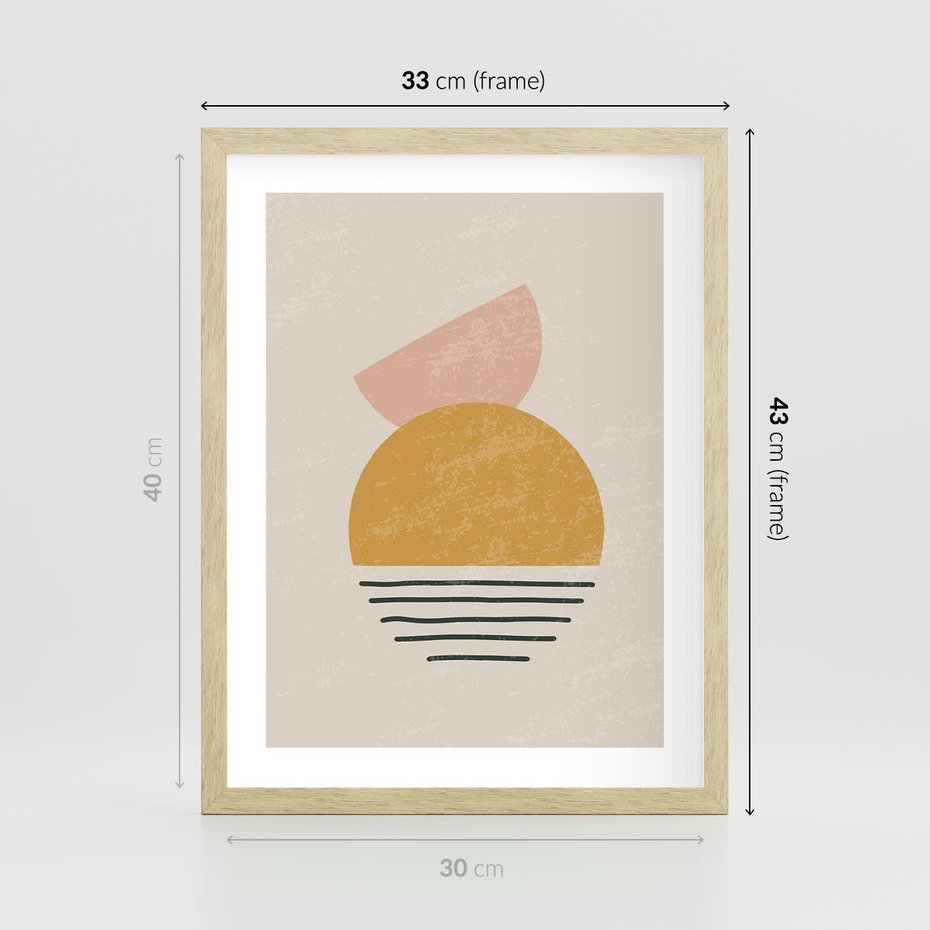 Plakat w ramie 30x40 - Krótka Forma - abstrakcyjna sztuka, boho kształty - rama drewno