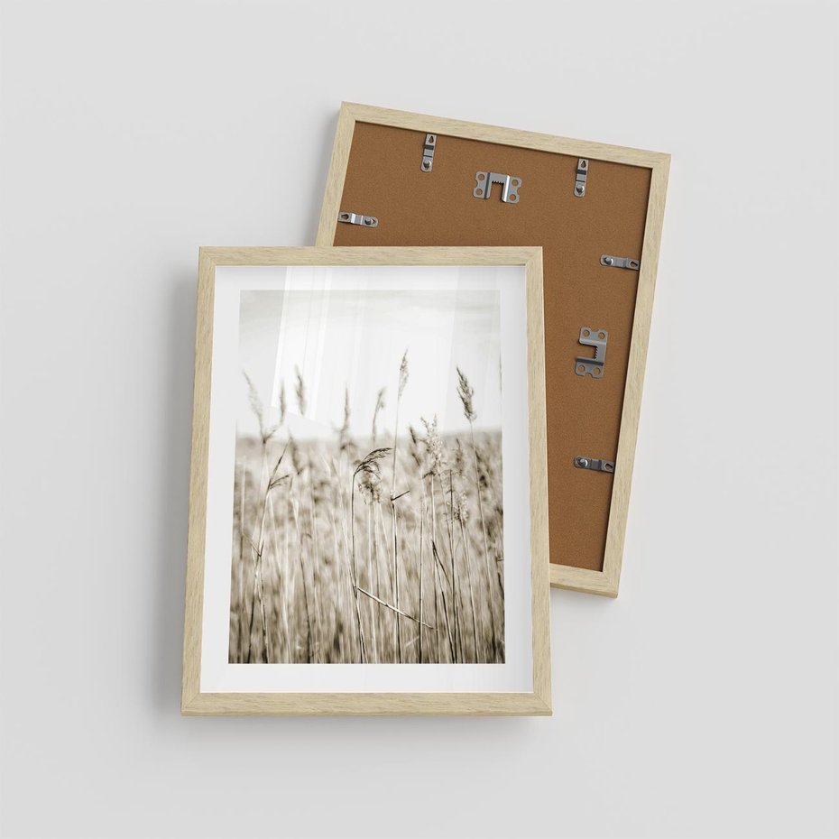Plakat w ramie 30x40 - Nostalgiczny Pejzaż - suche trawy, pole - rama drewno