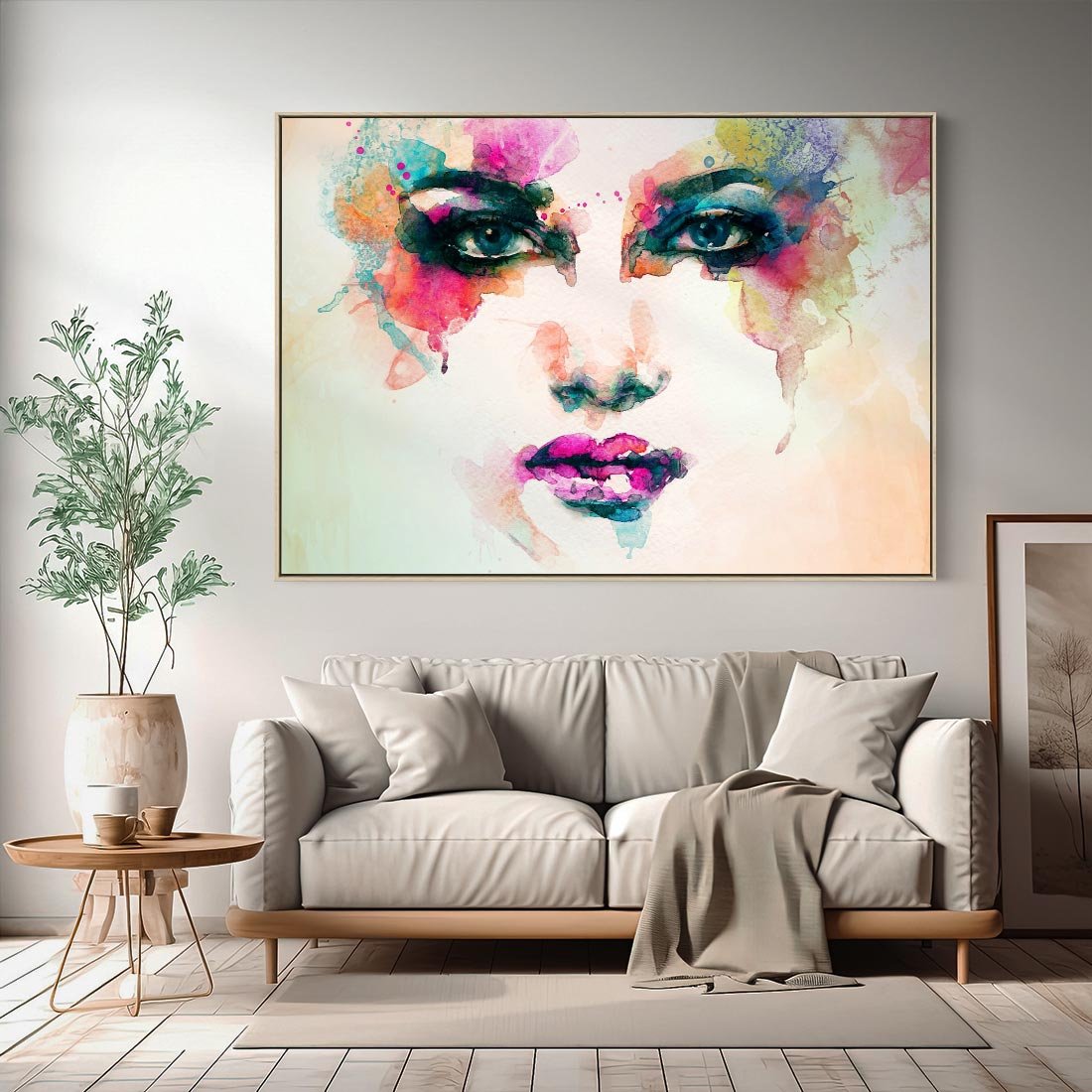 Obraz w ramie 100x70 - Eteryczna Głębia Dusz - portret twarz kobiety, wyraziste oczy - rama drewno